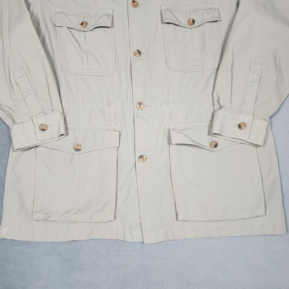 Vintage Cabelas Safari Field Jacket Mens XL Beige Cotton Utility Hunting Coat - Picture 3 of 9